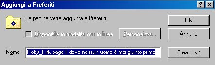 Casella di inserimento pagine del men Preferiti di Internet Eplorer